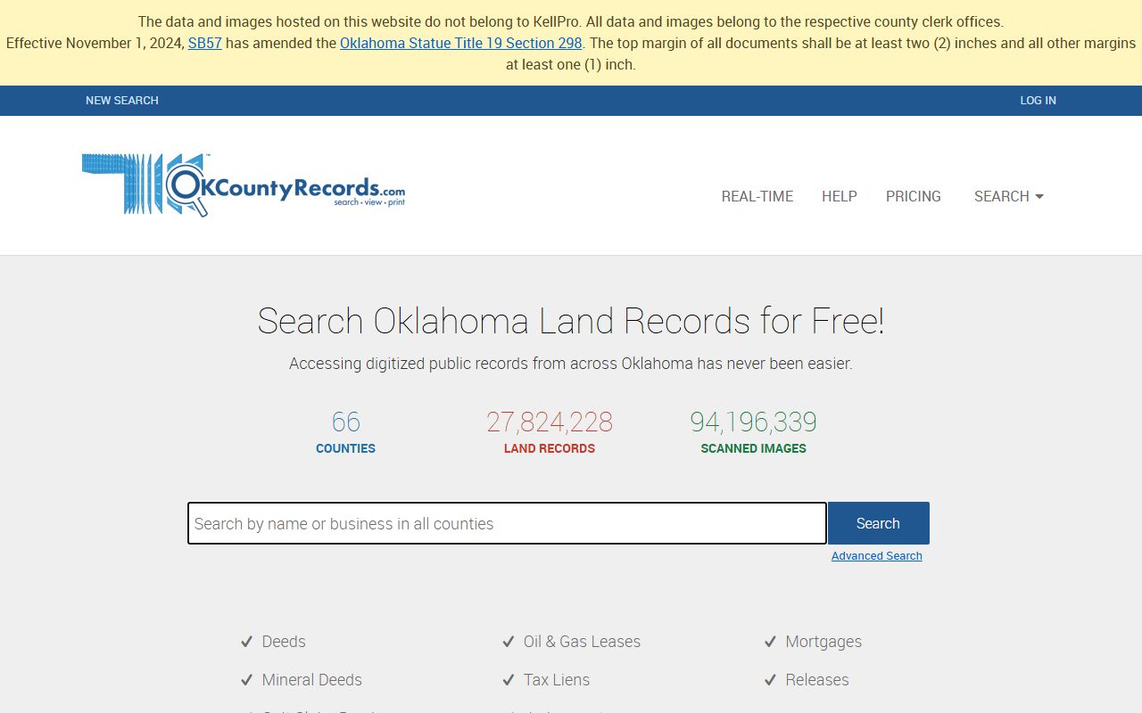 Osage County land records portal used for County Clerk court records context