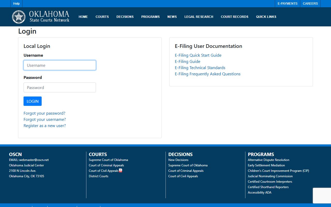 Oklahoma e-filing portal tied to Osage County court records and Rule 31