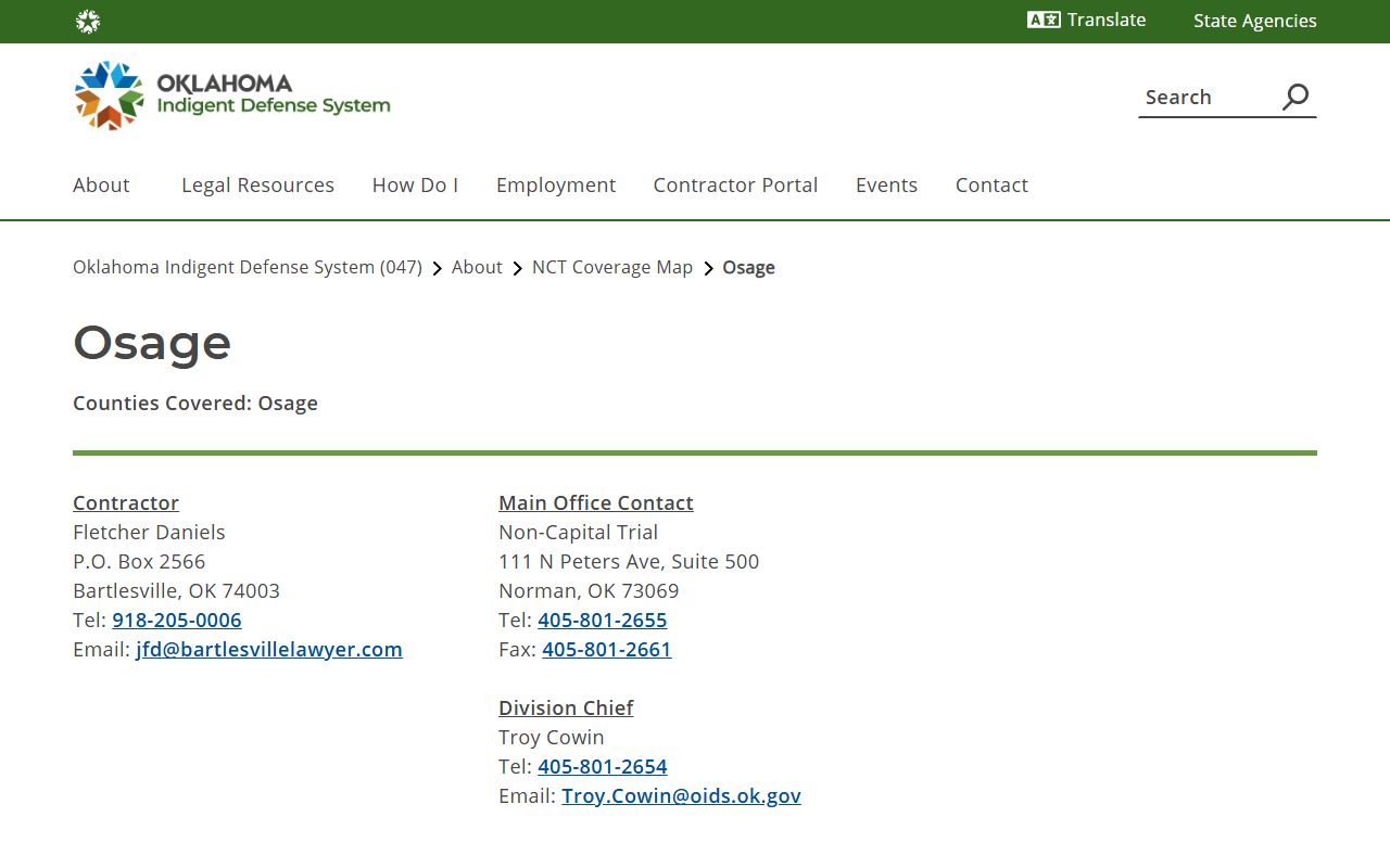 Osage County criminal court records indigent defense coverage page