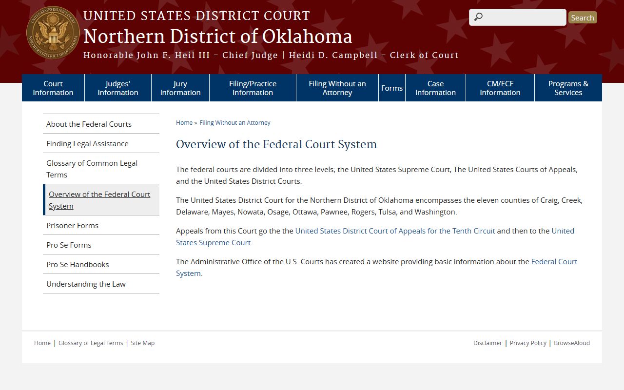 Osage County District Court federal court system overview listing eleven counties