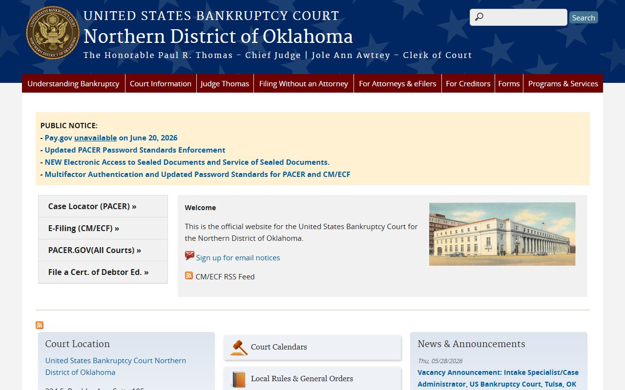 Osage County District Court federal bankruptcy court for the Northern District of Oklahoma