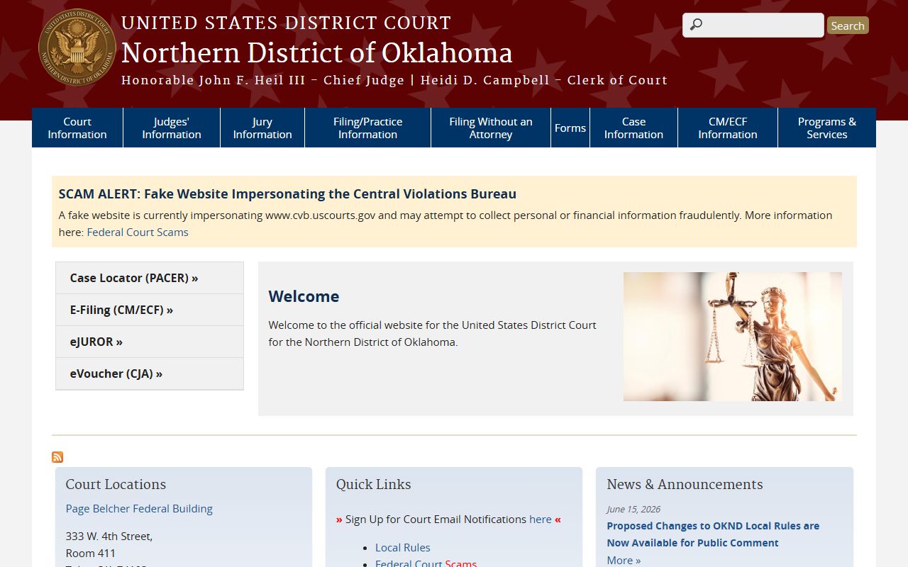 Osage County District Court federal Northern District of Oklahoma homepage
