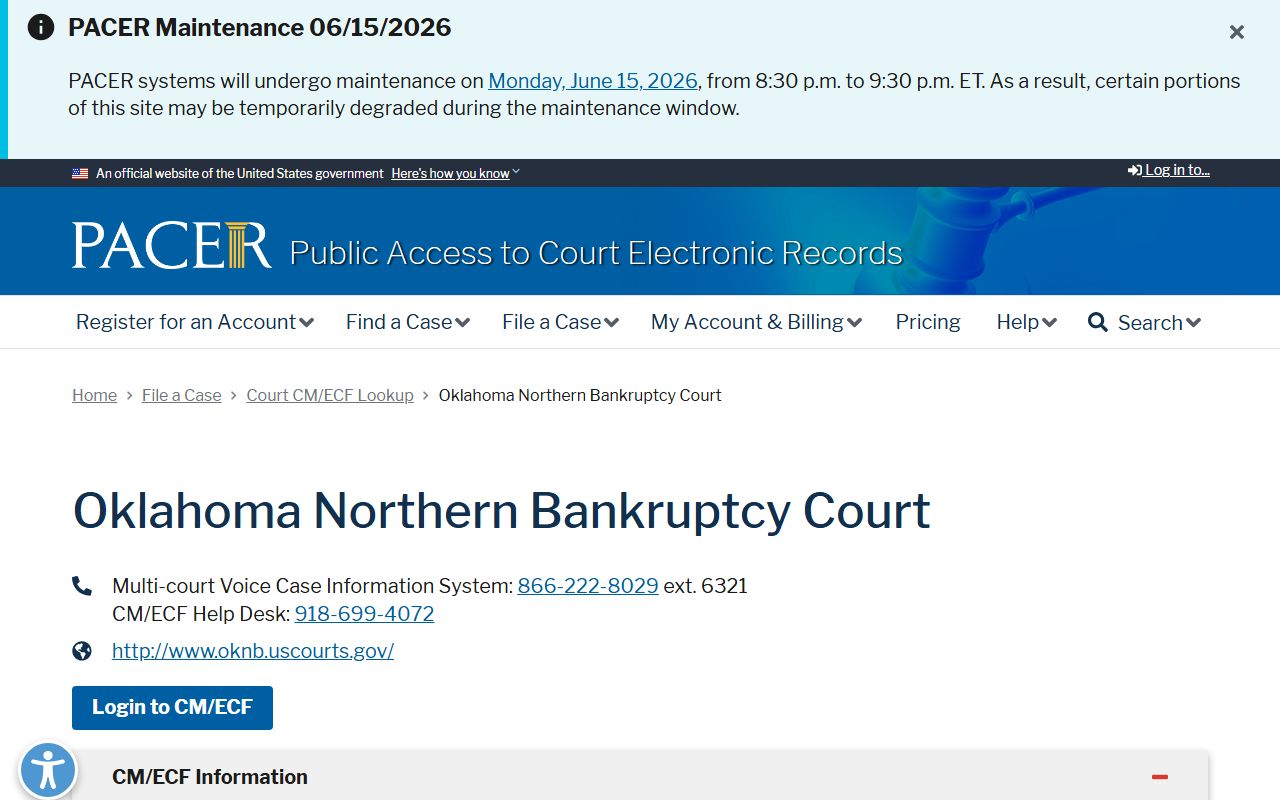 Osage County District Court PACER bankruptcy court lookup for federal records
