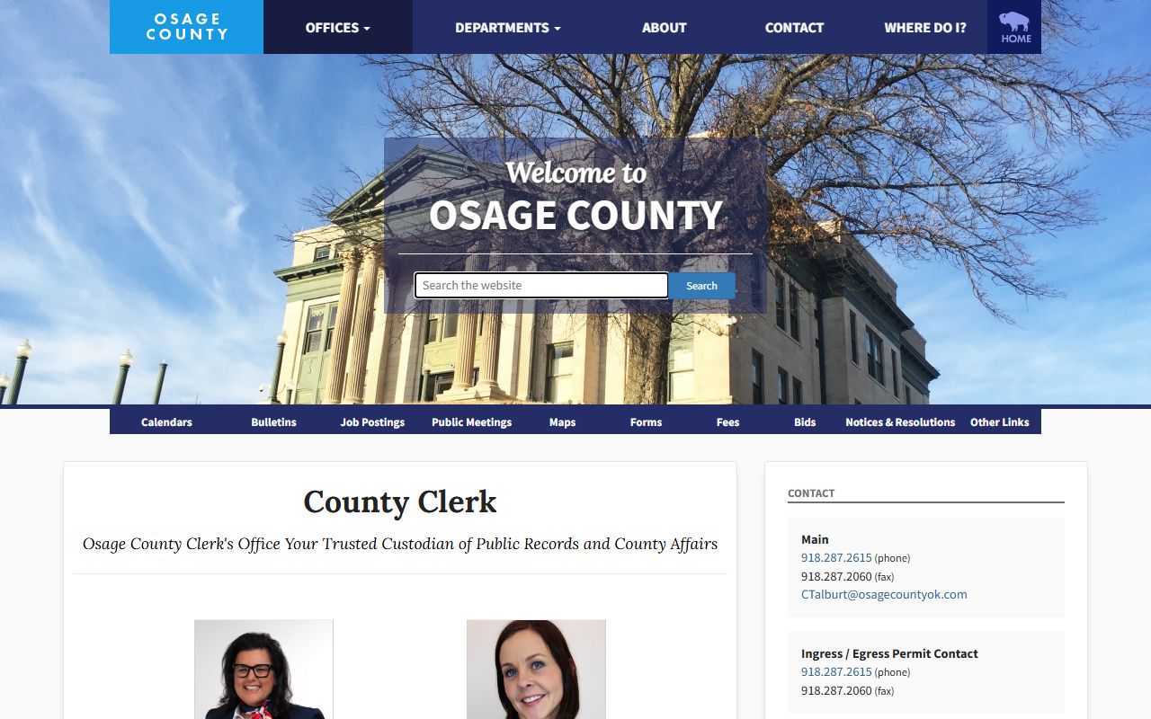 Osage County Clerk office page describing county and land records