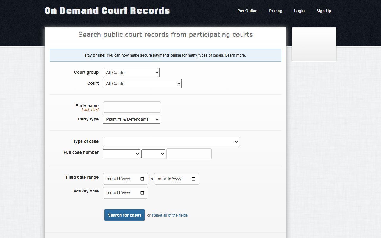 ODCR portal used to search Osage County court records