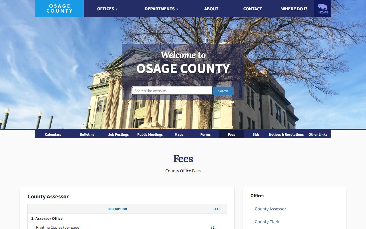 Osage County official fee page for copies and certification of records