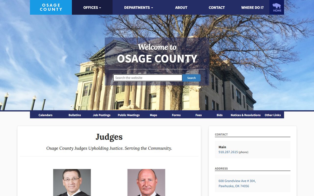 Osage County judges page listing District Court judges