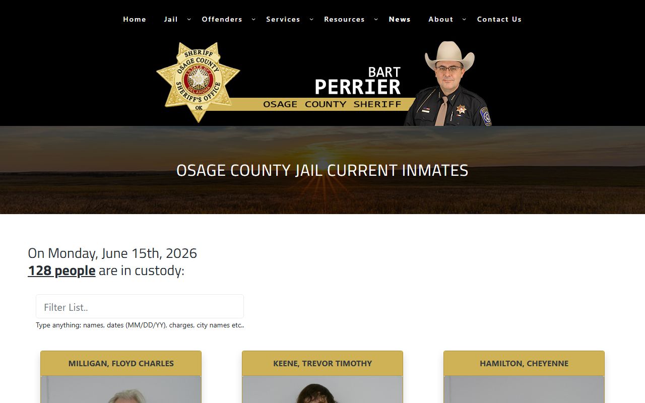 Osage County current inmate roster with photos, booking dates, and charges