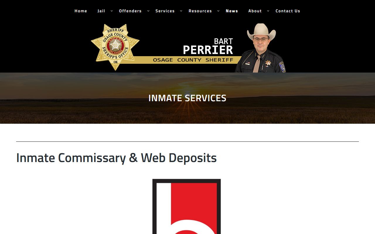 Osage County inmate services page for commissary deposits and inmate money