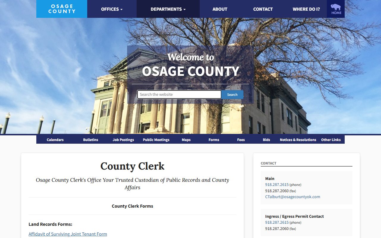 Osage County probate records and County Clerk recording forms