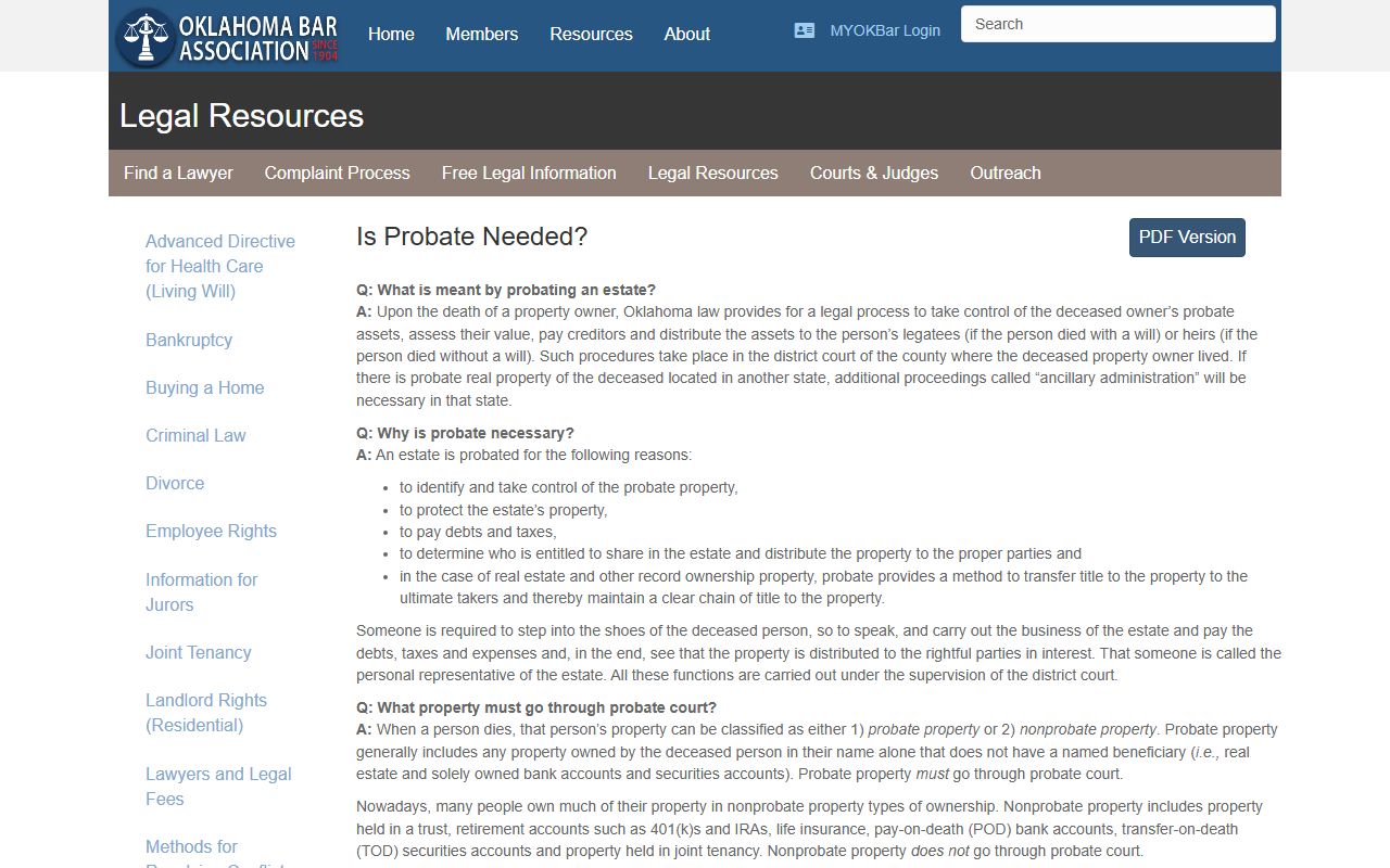 Osage County probate records guidance from the Oklahoma Bar Association