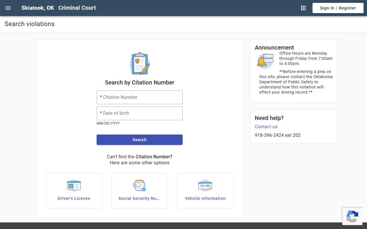 Osage County traffic court records Skiatook online citation search