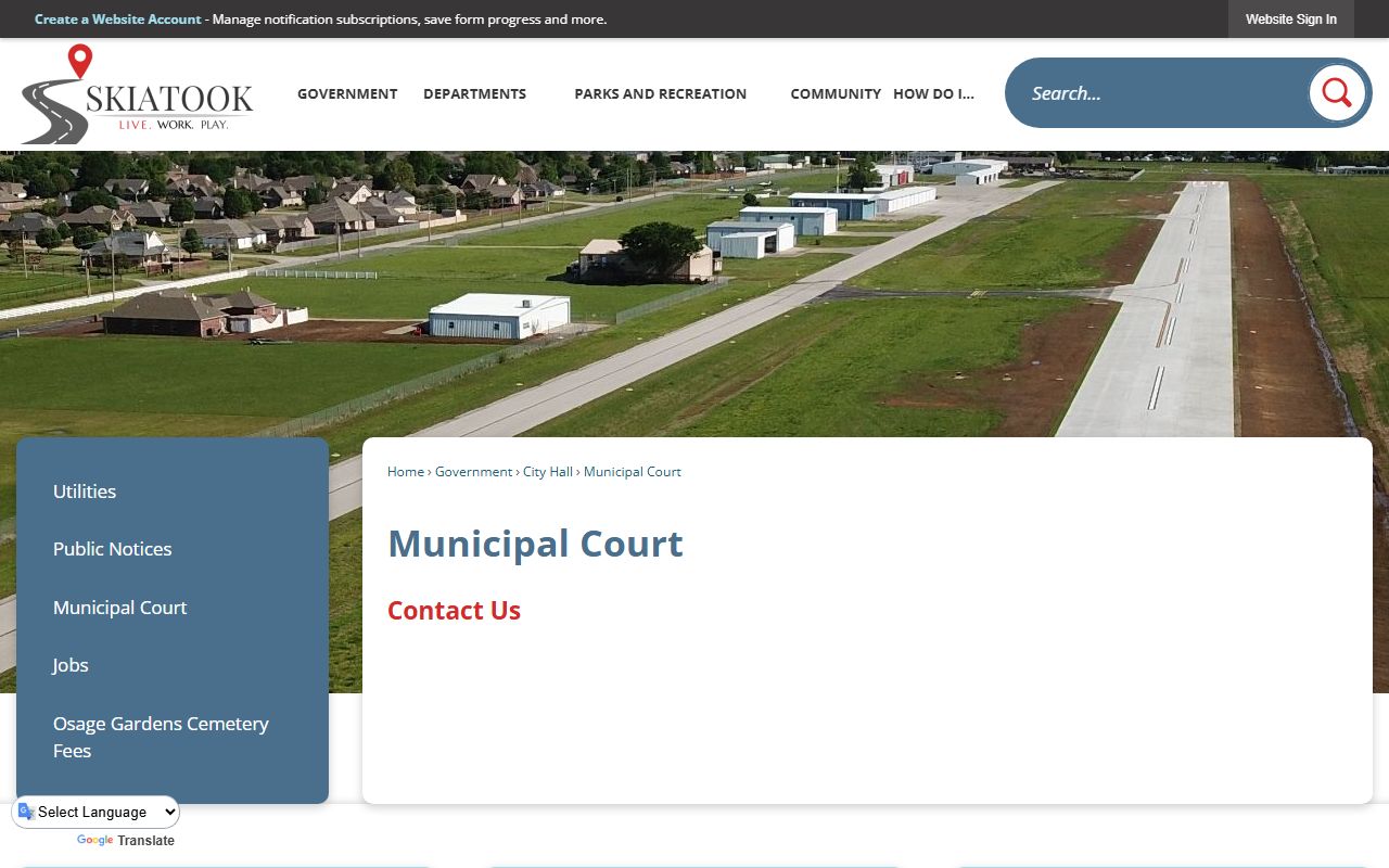 Osage County traffic court records Skiatook Municipal Court page